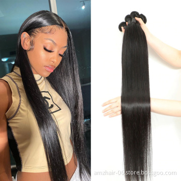 Amzhair Cheap Straight Brazilian Cuticle Aligned Virgin Human Hair 3 4 Bundles Double Weft Human Hair Bundles Extension Vendor
